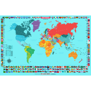 Detailed World Map With Country Flags Poster - B.C. Lester Books