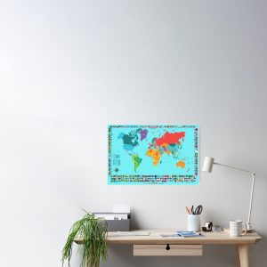 Detailed World Map With Country Flags Poster