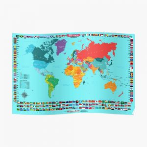 Detailed World Map With Country Flags Poster - B.C. Lester Books