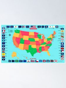 Detailed U.S. Map With State Flags Poster