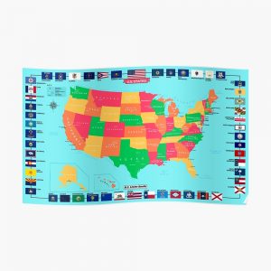 Detailed U.S. Map With State Flags Poster